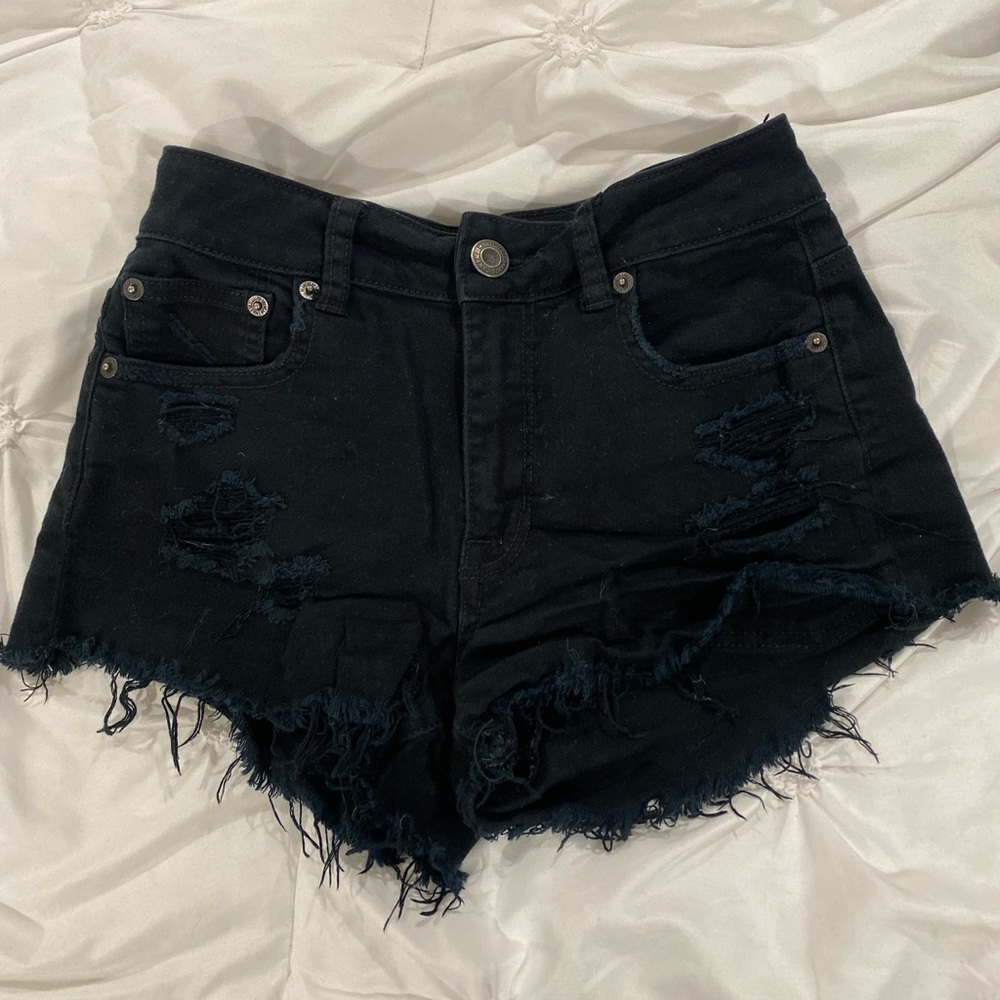 Stretchy high rise black shorts, size 0